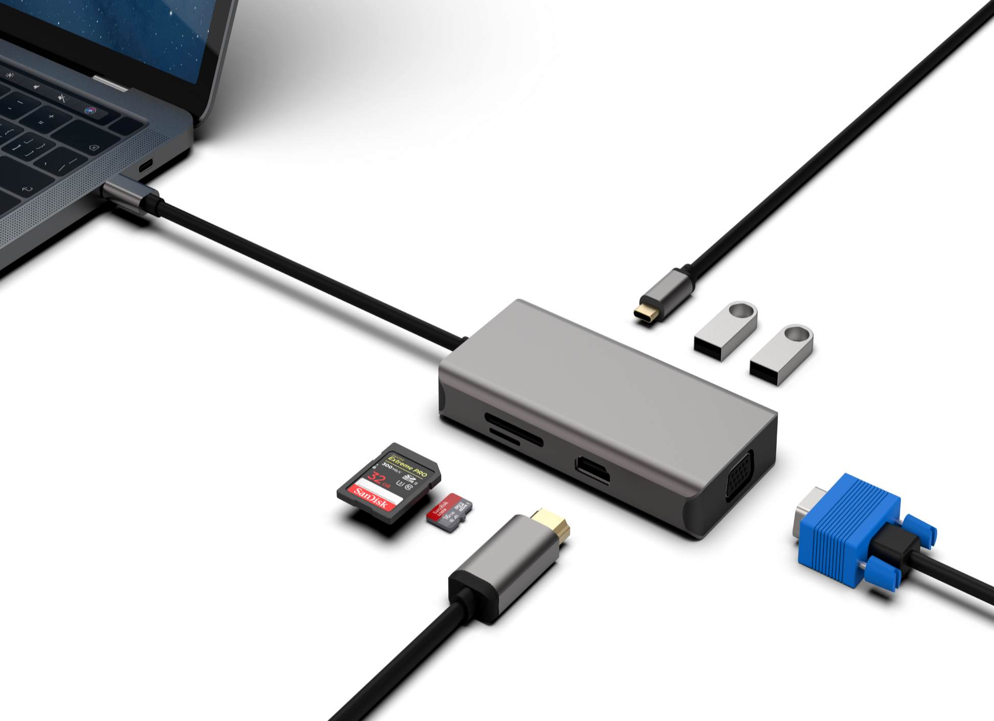 7 IN 1 TYPE C To HDMI VGA PD sandisk extreme 64gb v30 a2 microsdxc SD TF card USB3.0*2 port docking station - Usbhubfactory