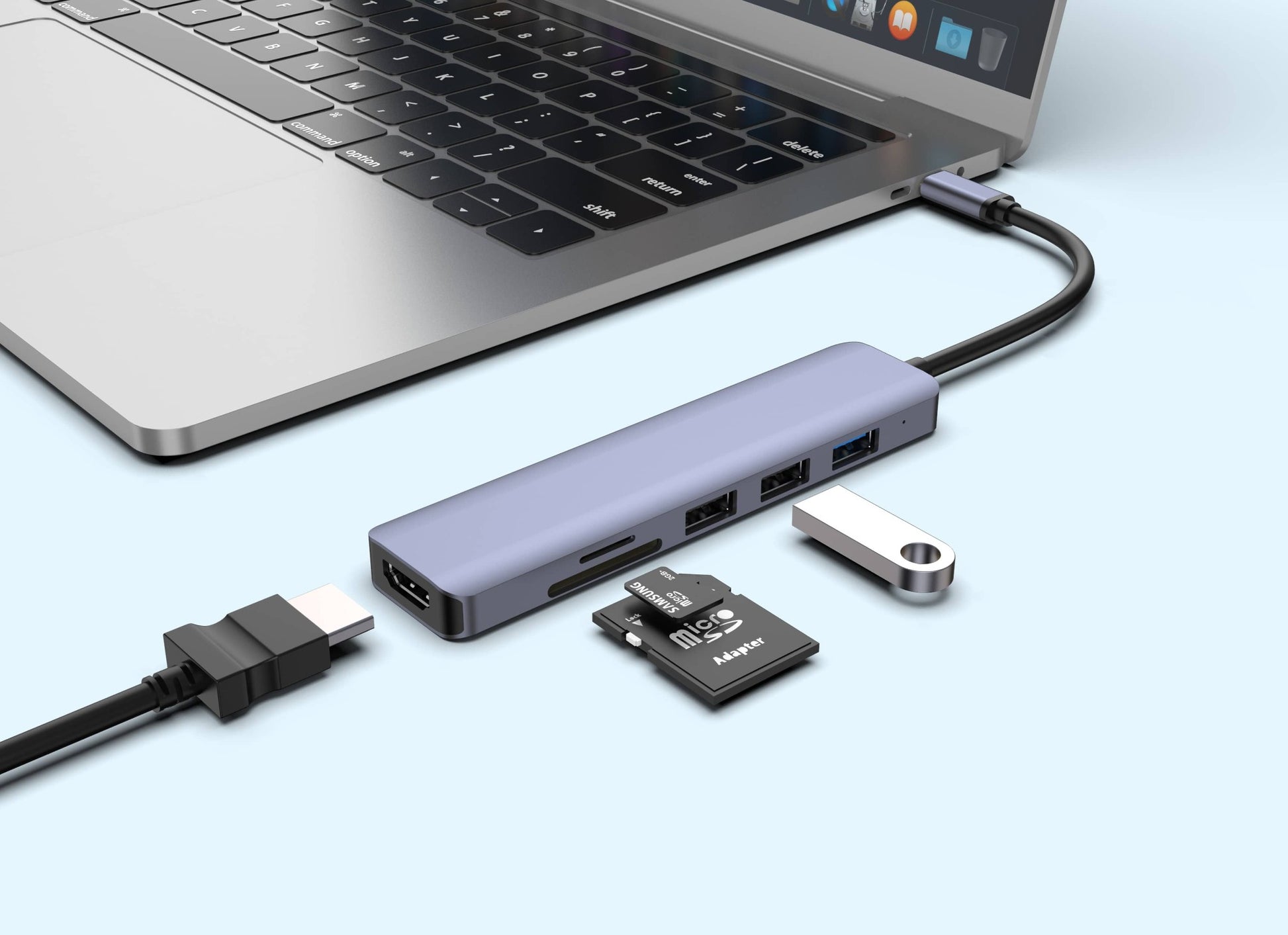6 in 1 type c plug to hdmi to usb desk lamp 3 micro sd card - Usbhubfactory