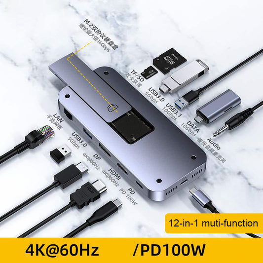 12-in-1 Macbook port extension M2. SSD Gigabit USB3.1 docking station - Usbhubfactory